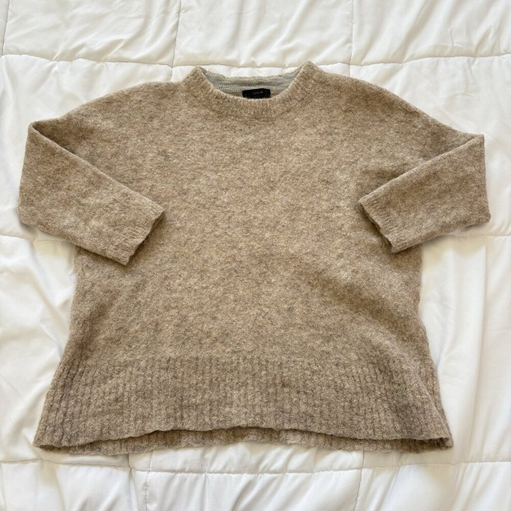 J Crew Womens Small Sweater Alpaca Merino Wool Beige Luxury Preppy Cozy Office